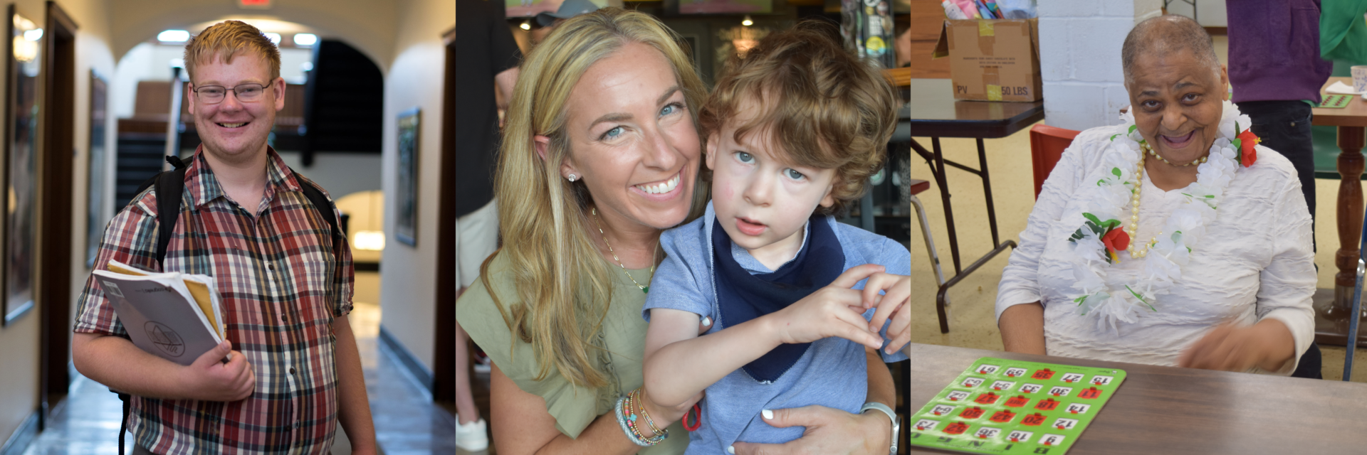 A woman holding a child in her arms.
