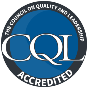 round logo says The Council on Quality and Leadership CQL Accredited